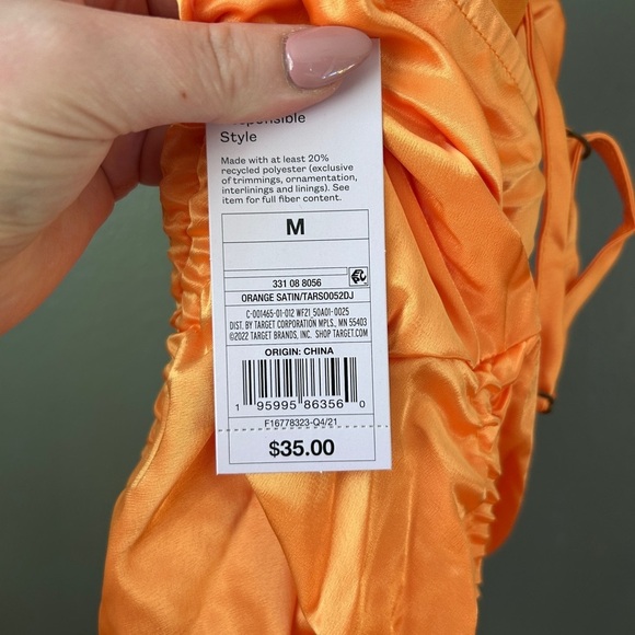 Shiny Orange Satin Ruched Wild Fable Dress - Picture 7 of 8